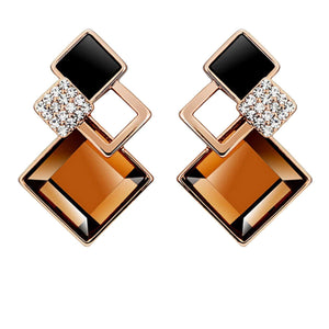 Ladies Gold Plated Brown Diamond Cut Crystal Over Layer Earrings
