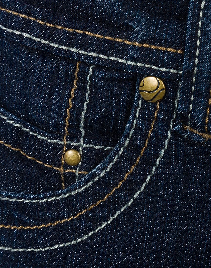 Ladies Blue Dark Denim Contrast Stitch Stretchy Mid Rise Skinny Fit Jeans