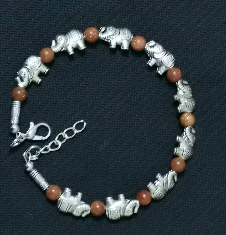 Ladies Silver Tibetan Elephant Sea Blue Brown Beads Bracelets