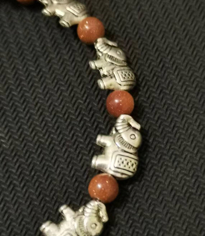 Ladies Silver Tibetan Elephant Sea Blue Brown Beads Bracelets