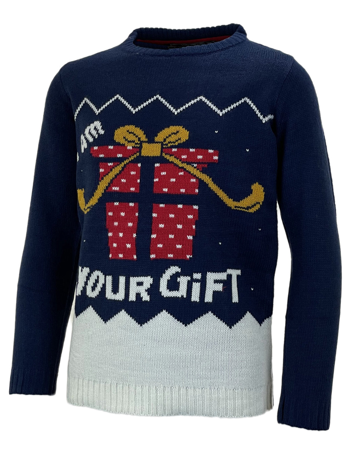 Kids Boys Girls Navy "I Am Your Gift" Knitted Sweater Xmas Christmas Jumpers