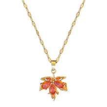 Load image into Gallery viewer, Ladies Gold Plated Orange Crystal Leaf Pendant Collarbone Link Chain Necklace
