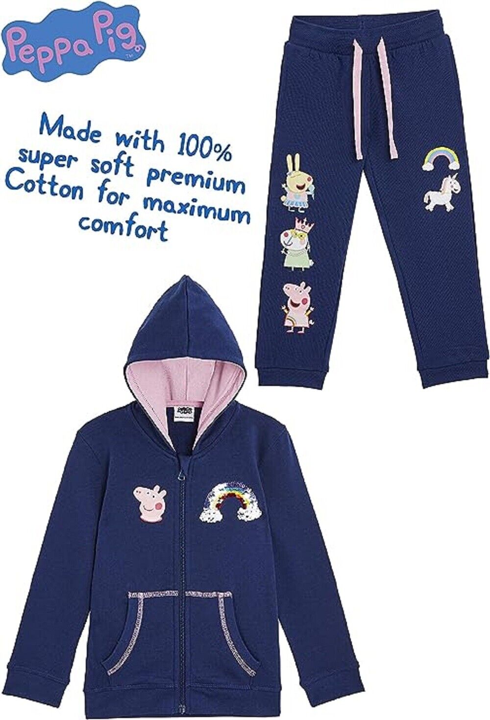 Girls Peppa Pig Navy Blue Unicorn Sequin Tracksuit