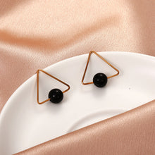 Load image into Gallery viewer, Ladies Gold Plated Mid Black Bead Ball Triangle Stud Earrings
