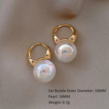 Load image into Gallery viewer, Ladies Gold Plated Clip Back Round Ball Simulated Pearl Tear Drop Earrings
