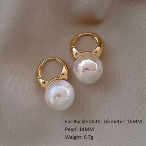 Ladies Gold Plated Clip Back Round Ball Simulated Pearl Tear Drop Earrings