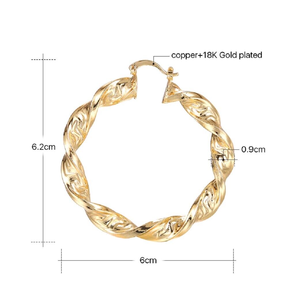 Ladies 18K Gold Plated Chunky Twist Creole Hoop Earrings