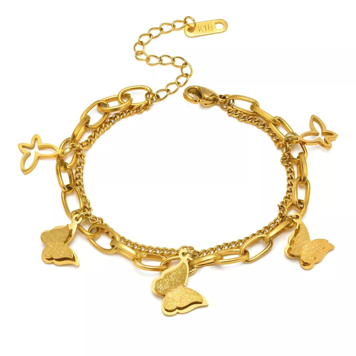 Ladies 18k Gold Plated Heart Butterfly Stainless Steel Bracelet