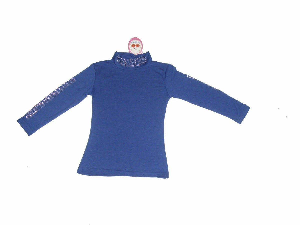 Girls Cerise & Royal Blue Pretty Diamante High Neck Longsleeve Top