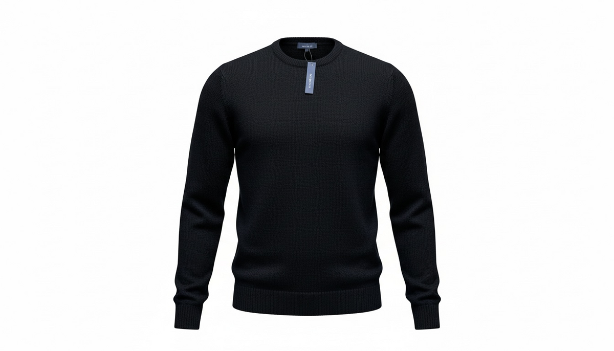 Men’s Black Crew Ribbed Neck Cotton Knit Rich Long sleeve Regular Fit Jumper