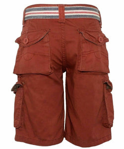 Boys Attire Red Henna Cotton Adjustable Waist Belted Combat Cargo Shorts
