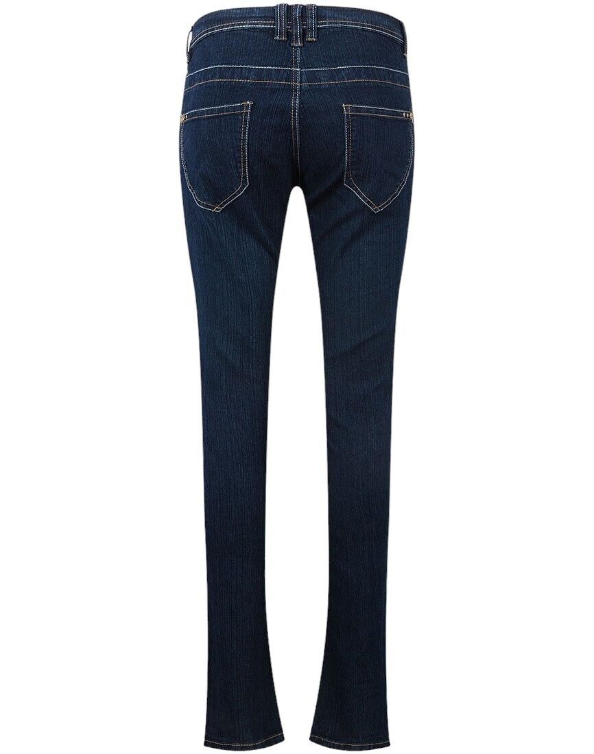 Ladies Blue Dark Denim Contrast Stitch Stretchy Mid Rise Skinny Fit Jeans