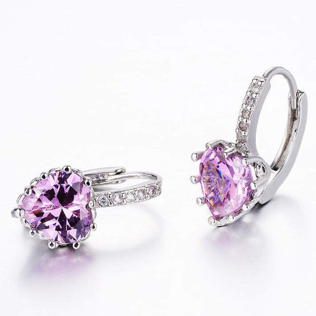Ladies Girls Cute Silver Sterling Crystal Huggie Hoop Earrings