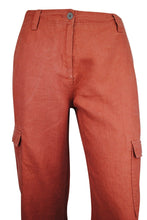 Load image into Gallery viewer, Ladies Terracotta Linen Cargo Carpri Crop Adjustable Waist Trousers
