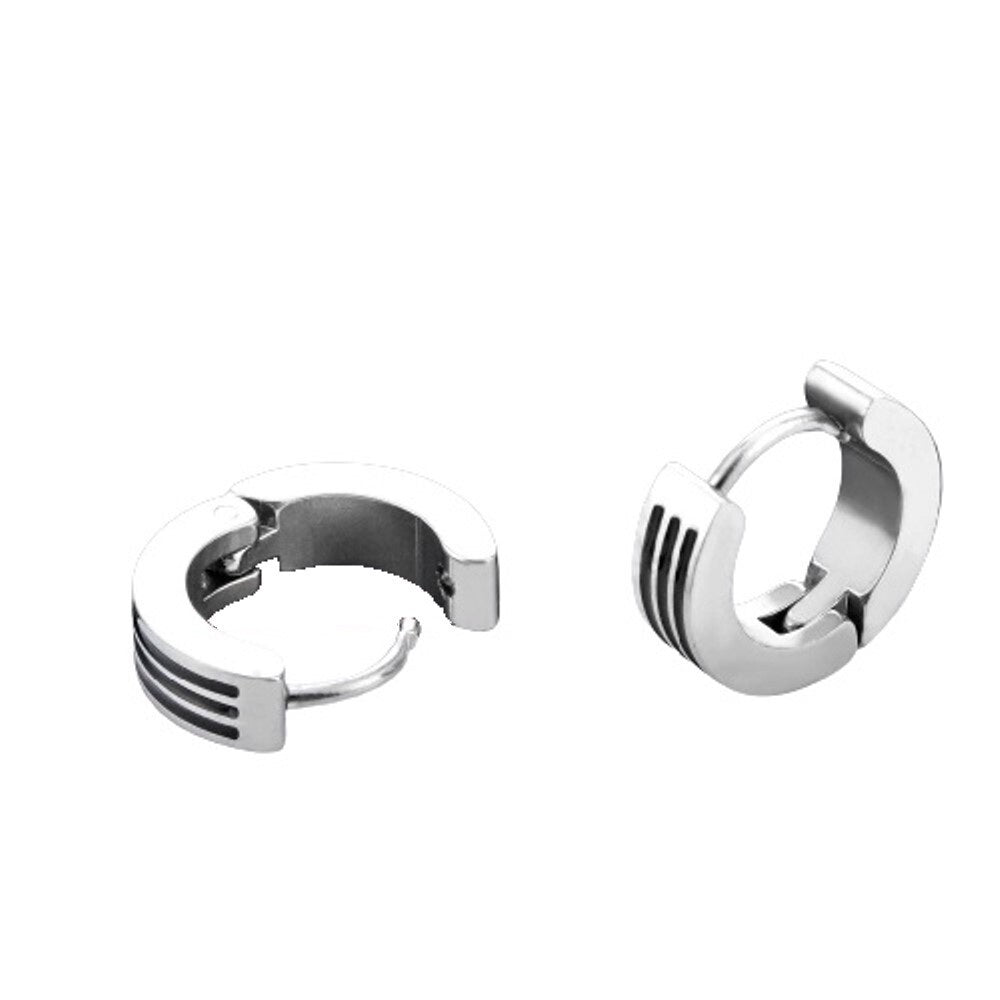 Unisex Silver Black 3 Rows Middle Trim Anti-Allergic Titanium Small Hoop Earrings