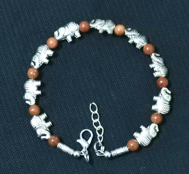 Ladies Silver Tibetan Elephant Sea Blue Brown Beads Bracelets