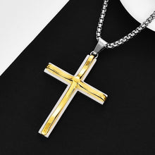 Load image into Gallery viewer, Unisex Gold &amp; Silver Plated Medium Cross Pendant Braid Chain Necklace
