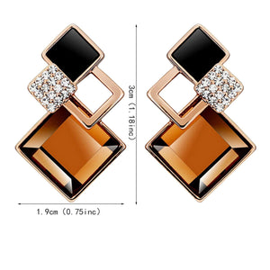 Ladies Gold Plated Brown Diamond Cut Crystal Over Layer Earrings