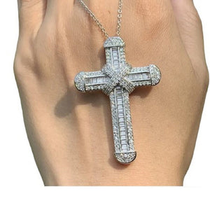 Unisex 925 Sterling Silver Cross Crystal Pendant & Chain