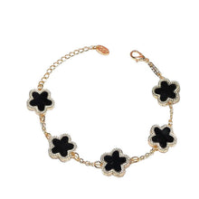 Load image into Gallery viewer, Ladies Gold Black Four Leaf Clover Crystal Link Chain Bracelets
