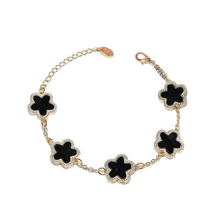Ladies Gold Black Four Leaf Clover Crystal Link Chain Bracelets