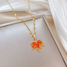 Load image into Gallery viewer, Ladies Gold Plated Orange Crystal Leaf Pendant Collarbone Link Chain Necklace
