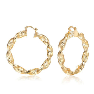 Ladies 18K Gold Plated Chunky Twist Creole Hoop Earrings
