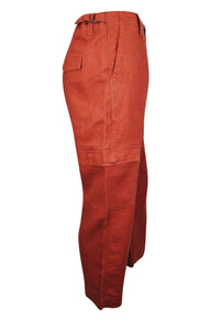 Ladies Terracotta Linen Cargo Carpri Crop Adjustable Waist Trousers