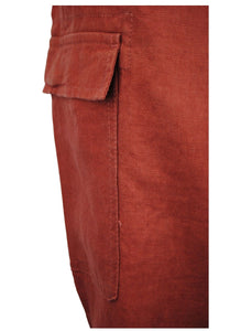 Ladies Terracotta Linen Cargo Carpri Crop Adjustable Waist Trousers