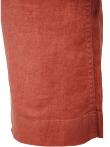 Ladies Terracotta Linen Cargo Carpri Crop Adjustable Waist Trousers