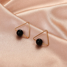 Load image into Gallery viewer, Ladies Gold Plated Mid Black Bead Ball Triangle Stud Earrings
