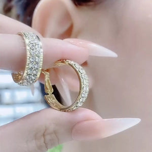 Ladies Medium Creole Dazzling Crystal Geometric Gold Plated Hoop Earrings