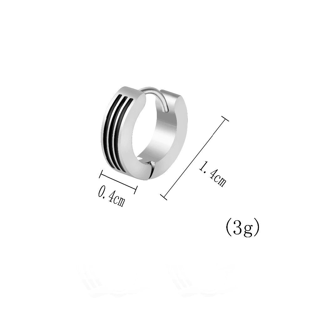 Unisex Silver Black 3 Rows Middle Trim Anti-Allergic Titanium Small Hoop Earrings