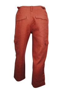 Ladies Terracotta Linen Cargo Carpri Crop Adjustable Waist Trousers