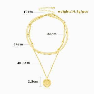 Ladies Gold Vintage Bohemia Moon Coin Snake Chain 3Tier Layer Necklace