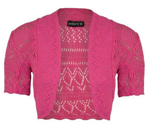 Girls Cerise Crochet Knitted Bolero Shrugs Cardigan