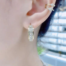 Load image into Gallery viewer, Ladies Medium Creole Dazzling Crystal Geometric Gold Plated Hoop Earrings
