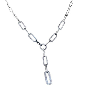 Ladies Gold Silver Long Link Chain Rectangular Crystal Drop Pendant Necklace