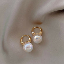 Load image into Gallery viewer, Ladies Gold Plated Clip Back Round Ball Simulated Pearl Tear Drop Earrings
