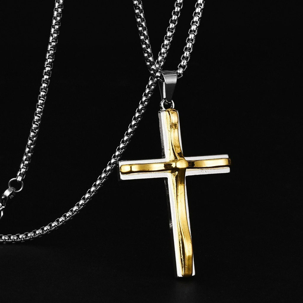 Unisex Gold & Silver Plated Medium Cross Pendant Braid Chain Necklace