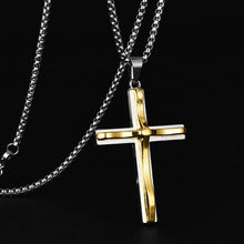 Load image into Gallery viewer, Unisex Gold &amp; Silver Plated Medium Cross Pendant Braid Chain Necklace
