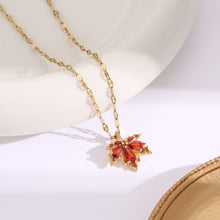 Load image into Gallery viewer, Ladies Gold Plated Orange Crystal Leaf Pendant Collarbone Link Chain Necklace
