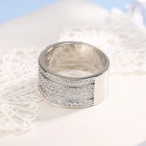 Ladies Silver Micro Pave Wheel Rhinestone Mid Cutout Band Party Ring
