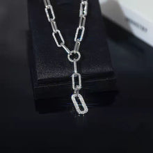 Load image into Gallery viewer, Ladies Gold Silver Long Link Chain Rectangular Crystal Drop Pendant Necklace
