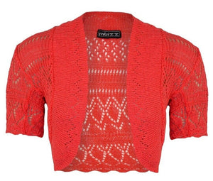 Girls Red Crochet Knitted Bolero Shrugs Cardigan