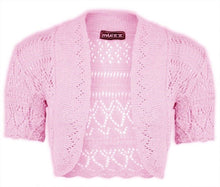 Load image into Gallery viewer, Girls Pink Crochet Knitted Bolero Shrugs Cardigan
