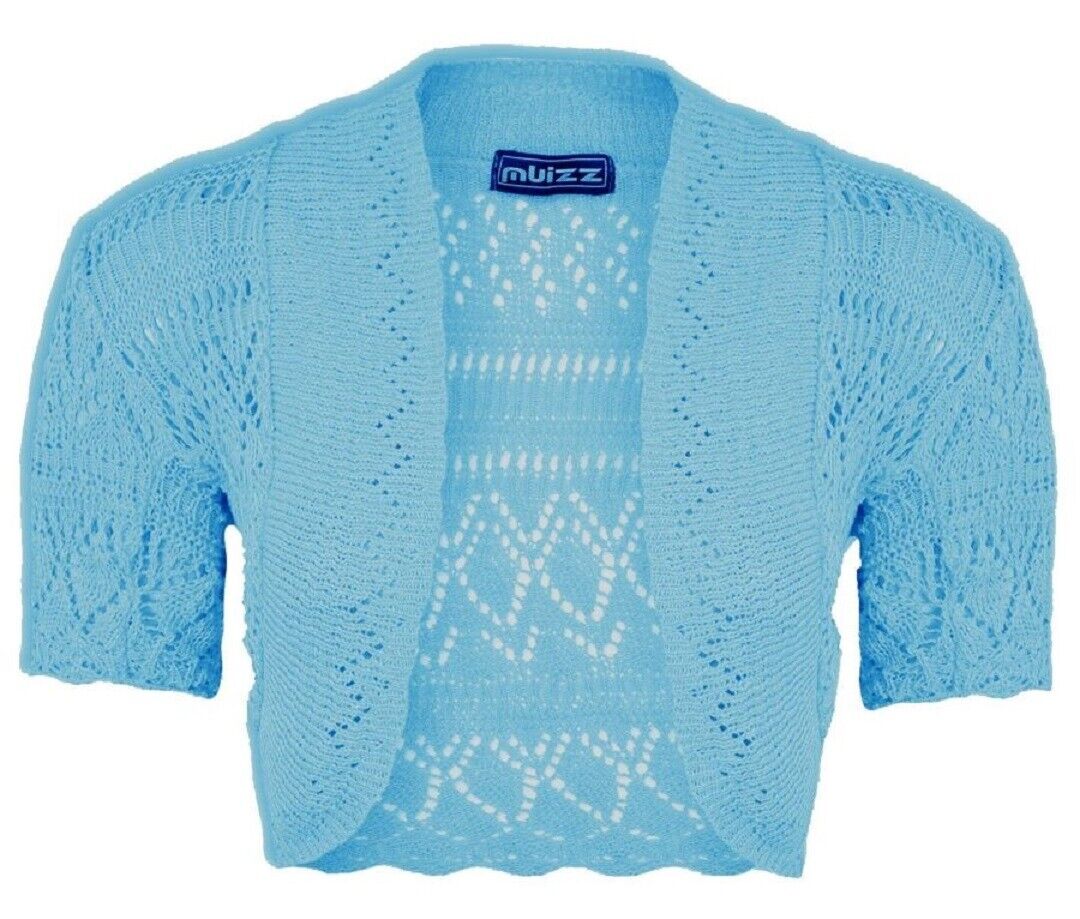 Girls Blue Crochet Knitted Bolero Shrugs Cardigan