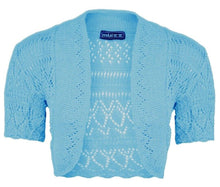 Load image into Gallery viewer, Girls Blue Crochet Knitted Bolero Shrugs Cardigan
