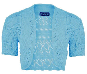 Girls Blue Crochet Knitted Bolero Shrugs Cardigan