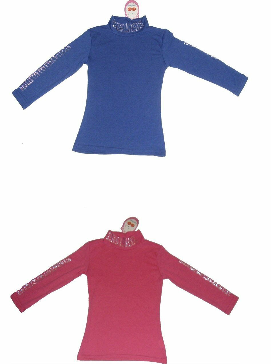 Girls Cerise & Royal Blue Pretty Diamante High Neck Longsleeve Top